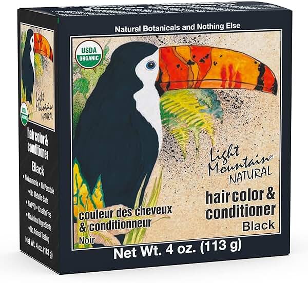 Light Mountain Henna Hair Color & Conditioner – Black Hair Dye, Organic Henna Leaf Powder and Botanicals, Chemical-Free, Semi-Permanent Hair Color + 4 Hair Clips - Product Image