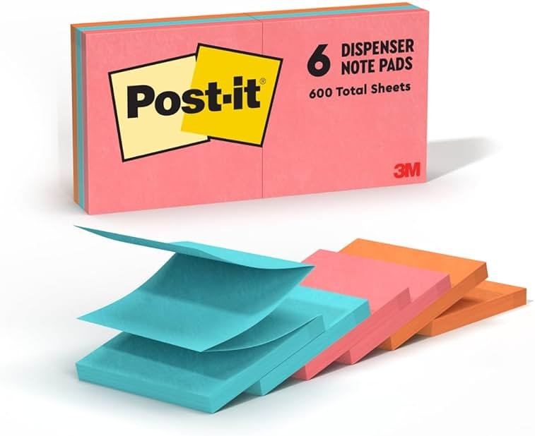 Post-it Pop-up Notes, 6 Sticky Note Pads, 3 x 3 in., School Supplies, Office Products, Accordion Sticky Notes Work with Pop-Up Note Dispenser, Poptimistic Collection - Product Image