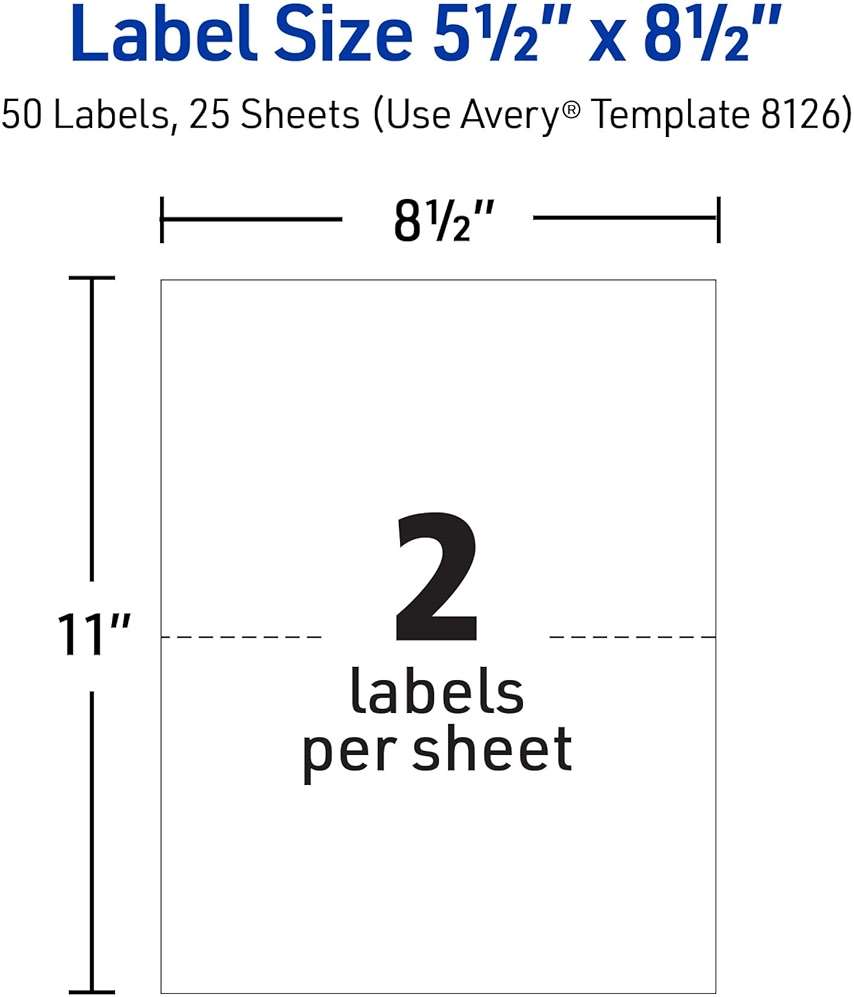 Avery Half-Sheet Printable Shipping Labels, 5.5" x 8.5" Customizable Stickers, White, 50 Blank Mailing Labels, Great for Mailing, Shipping, Organizing, and More (8126) - Image 2