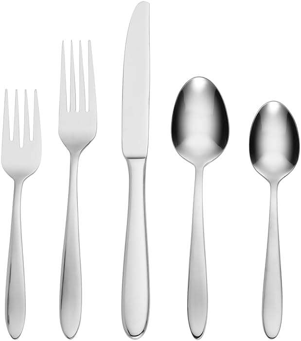Oneida Silverware Set For 8, Mooncrest 45-Piece Everyday Flatware Set with Serving Utensils, Service For 8, 18/0 Stainless Steel and Dishwasher Safe, Knives Spoons And Forks Sets (Silver, 45 Piece) - Image 1
