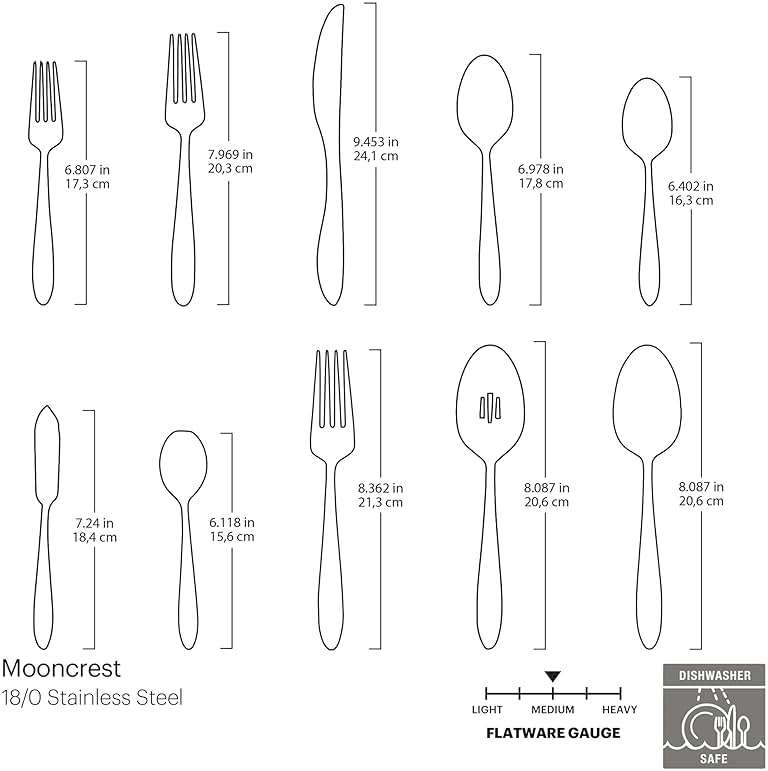 Oneida Silverware Set For 8, Mooncrest 45-Piece Everyday Flatware Set with Serving Utensils, Service For 8, 18/0 Stainless Steel and Dishwasher Safe, Knives Spoons And Forks Sets (Silver, 45 Piece) - Image 3