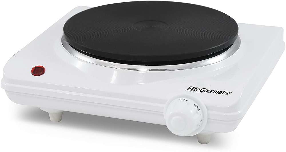 Elite Gourmet ESB-301F Countertop Single Cast Iron Burner, 1000 Watts Electric Hot Plate, Temperature Controls, Power Indicator Lights, Easy to Clean, White - Image 1