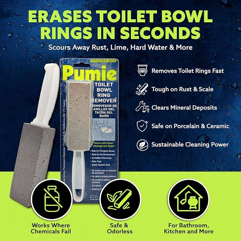 PUMIE Pumice Stone Toilet Bowl Cleaner (1-Pack) - Heavy Duty Scouring Stick for Toilet - Pumice Stone for Cleaning Rings, Bowls, Hard Water Stains, Lime, Rust, Sink - Includes Handle for Easy Use - Image 3