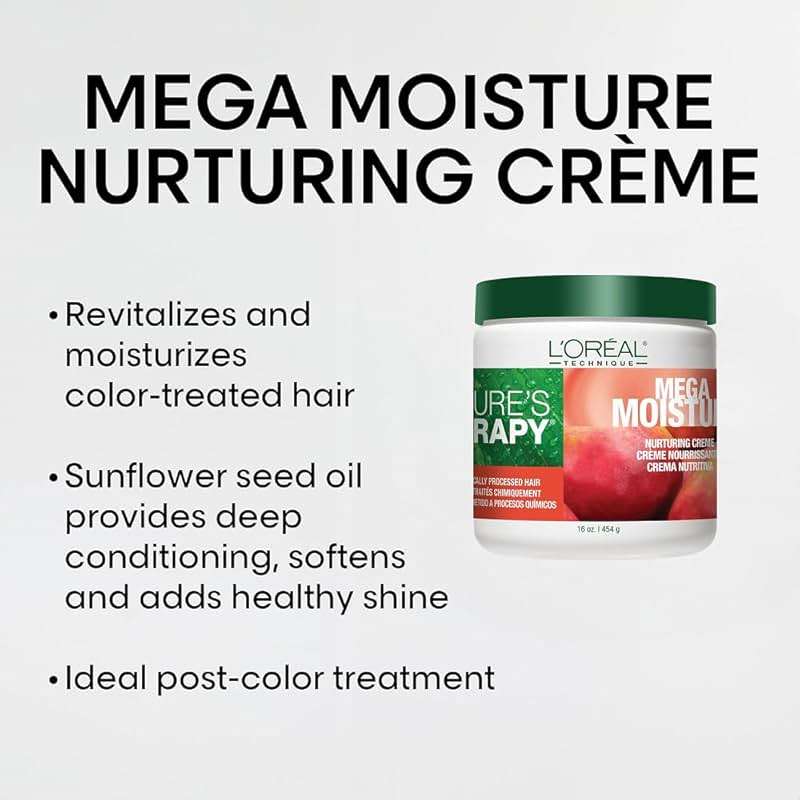 L'Oréal Technique Nature's Therapy Mega Moisture Hair Mask - Deep Conditioning & Detangling Crème, Softens and Adds Hair Shine With Botanical Extracts, For All Hair Types - Image 2