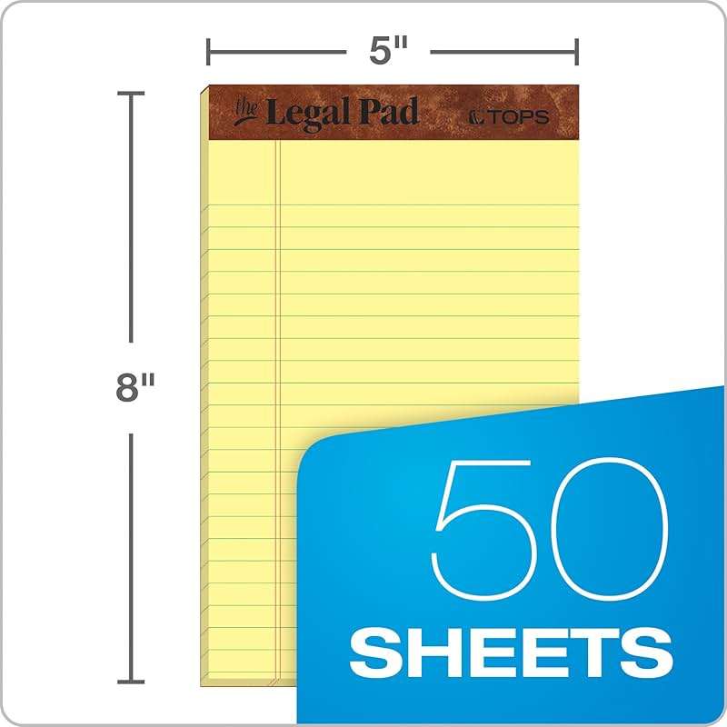 TOPS 5 x 8 Legal Pads, 12 Pack, The Legal Pad Brand, Narrow Ruled, Yellow Paper, 50 Sheets Per Writing Pad, Made in the USA (7501) - Image 2