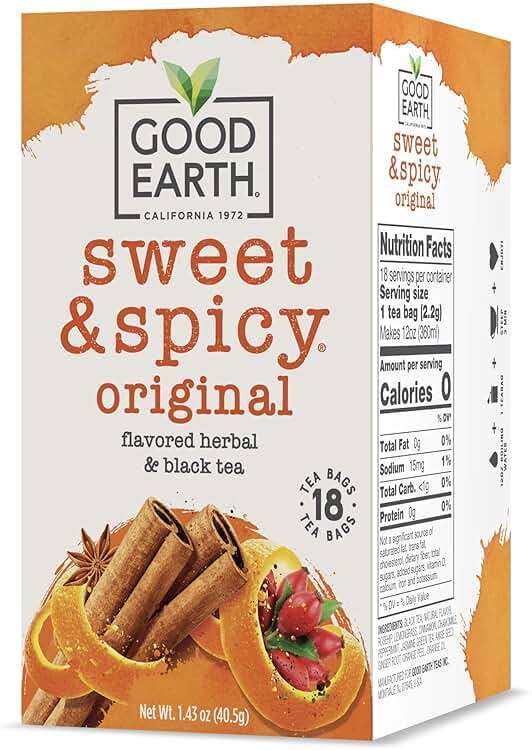 Good Earth Herbal & Black Tea, Sweet & Spicy, 18 Count Tea Bags (Pack of 6) (Packaging May Vary) - Image 1
