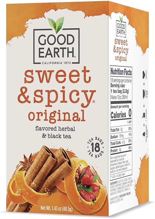 Good Earth Herbal & Black Tea, Sweet & Spicy, 18 Count Tea Bags (Pack of 6) (Packaging May Vary) - Product Image