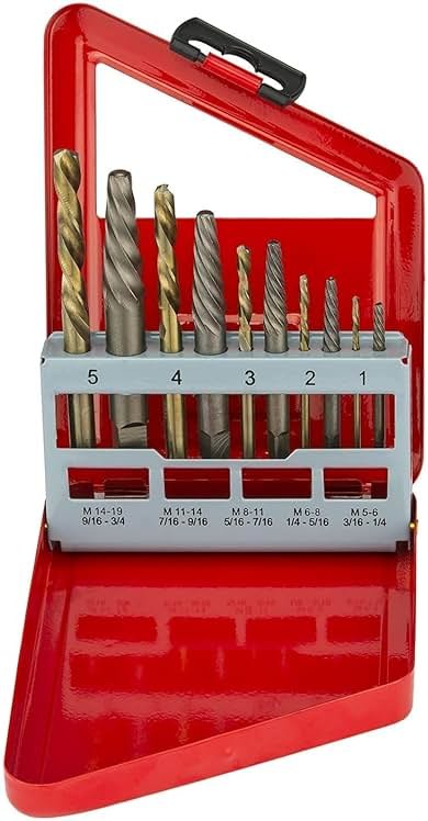 NEIKO 01925A Screw-Extractor And Left-Hand Drill-Bit Set, HSS M2 Steel Drill Bits, Alloy Spiral Flutes, Reverse Drill-Bit And Bolt Extractor, Easily Remove Stripped Screws And Broken Bolts, 10 Pieces - Product Image