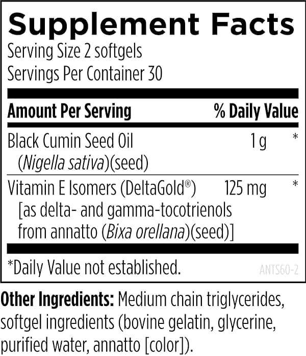 Designs for Health Annatto Tocotrienols with Black Cumin Seed Oil - Annatto-E Synergy Groundbreaking Vitamin E Supplement, Antioxidant Support with Gamma + Delta Tocotrienols (60 Softgels) - Image 4