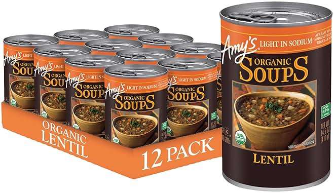 Amy's Soup, Vegan, Gluten Free, Organic Lentil, Light in Sodium, 14.5 Ounce (Pack of 12) - Image 1
