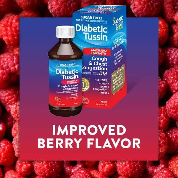 Diabetic Tussin DM Max Strength Cough & Chest Congestion Relief, Safe for Diabetics, Berry Flavored, 8 fl oz. (Pack of 1) - Image 3