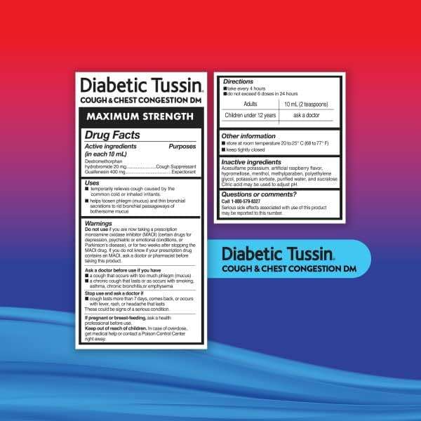 Diabetic Tussin DM Max Strength Cough & Chest Congestion Relief, Safe for Diabetics, Berry Flavored, 8 fl oz. (Pack of 1) - Image 5