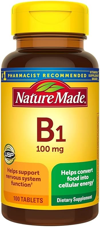 Nature Made Vitamin B1 100mg, Thiamine B1 Supplement for Energy Metabolism Support, 100 Tablets, 100 Day Supply - Product Image