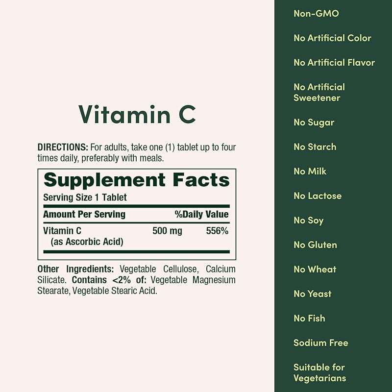 Nature's Bounty Vitamin C 500mg, Supports a Healthy Immune System, Daily Vitamin Supplement, 250 Vegetarian Tablets - Image 5