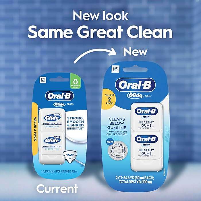 Oral-B Glide Healthy Gums Unflavored Dental Floss, Smooth, Strong, Shred Resistant, Value 2 Pack (50m Each) - Image 9