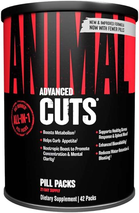 Animal Cuts All-in-1 Thermogenic Fat Burner - 25-Ingredient Cutting Stack with Removable Stim Pill, for Men & Women Athletes - Boosts Metabolism, Curbs Appetite, Sharpens Focus, 42 Pill Packs - Image 1