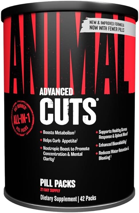 Animal Cuts All-in-1 Thermogenic Fat Burner - 25-Ingredient Cutting Stack with Removable Stim Pill, for Men & Women Athletes - Boosts Metabolism, Curbs Appetite, Sharpens Focus, 42 Pill Packs - Product Image