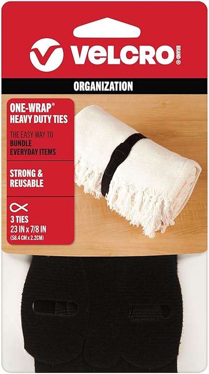 VELCRO Brand ONE-WRAP -Ties | Reusable Pre-cut and Self Gripping | For Bundling Hoses, Wood, Heavy Duty Extension Cords | 3 Ct 23” x 7/8” | Black - 90700 - Image 1