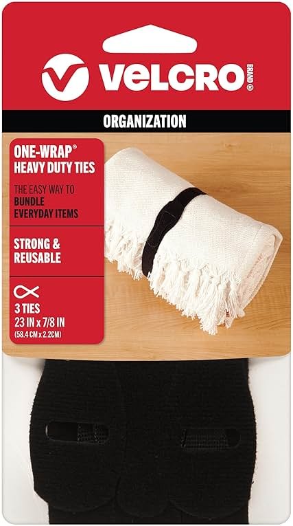 VELCRO Brand ONE-WRAP -Ties | Reusable Pre-cut and Self Gripping | For Bundling Hoses, Wood, Heavy Duty Extension Cords | 3 Ct 23” x 7/8” | Black - 90700 - Product Image