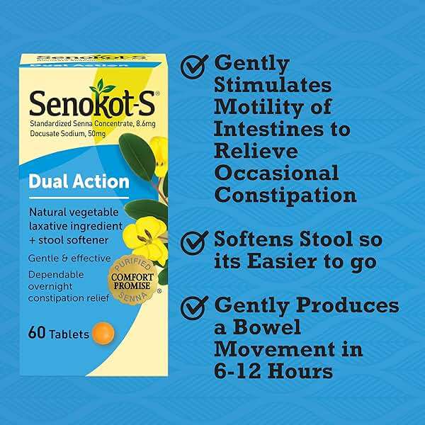 Senokot-S Dual Action 60 Tablets, Natural Vegetable Laxative Ingredient Plus Stool Softener Tablets, Gentle Dependable Overnight Relief of Occasional constipation White - Image 4