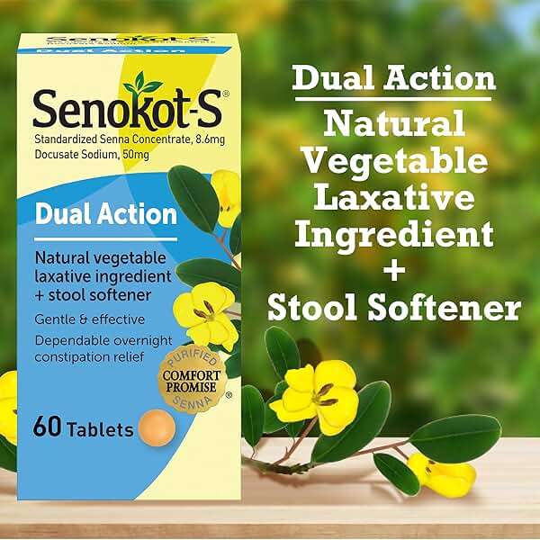 Senokot-S Dual Action 60 Tablets, Natural Vegetable Laxative Ingredient Plus Stool Softener Tablets, Gentle Dependable Overnight Relief of Occasional constipation White - Image 7