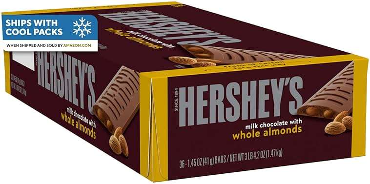 HERSHEY'S Milk Chocolate with Whole Almonds Candy Bars, 1.45 oz (36 Count) - Image 1