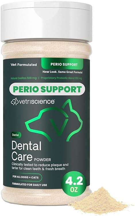 VetriScience Dental Care Powder for Dogs & Cats – Helps Reduce Plaque & Tartar Buildup, Clean Teeth & Fresher Breath, Clinically Tested, Vet-Formulated Oral Supplement, 4.2 oz - Image 1