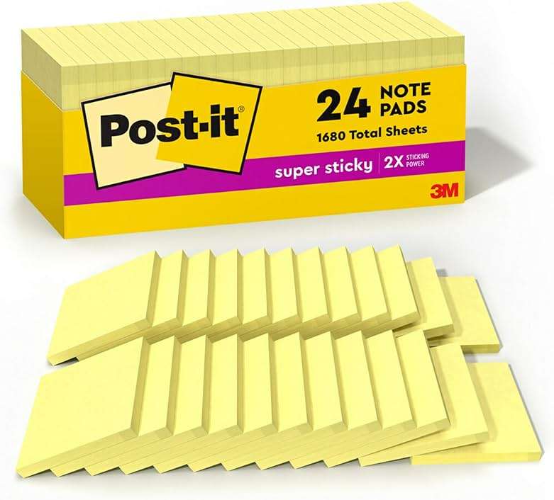 Post-it Super Sticky Notes, 24 Pads, 3 x 3 in., School Supplies, Office Products, Sticky Notes for Vertical Surfaces, Monitors, Walls and Windows, Canary Yellow - Image 1