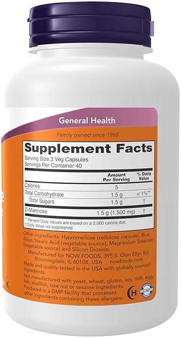 NOW Foods Supplements, D-Mannose 500 mg, Non-GMO Project Verified, Healthy Urinary Tract*, 120 Veg Capsules - Image 2