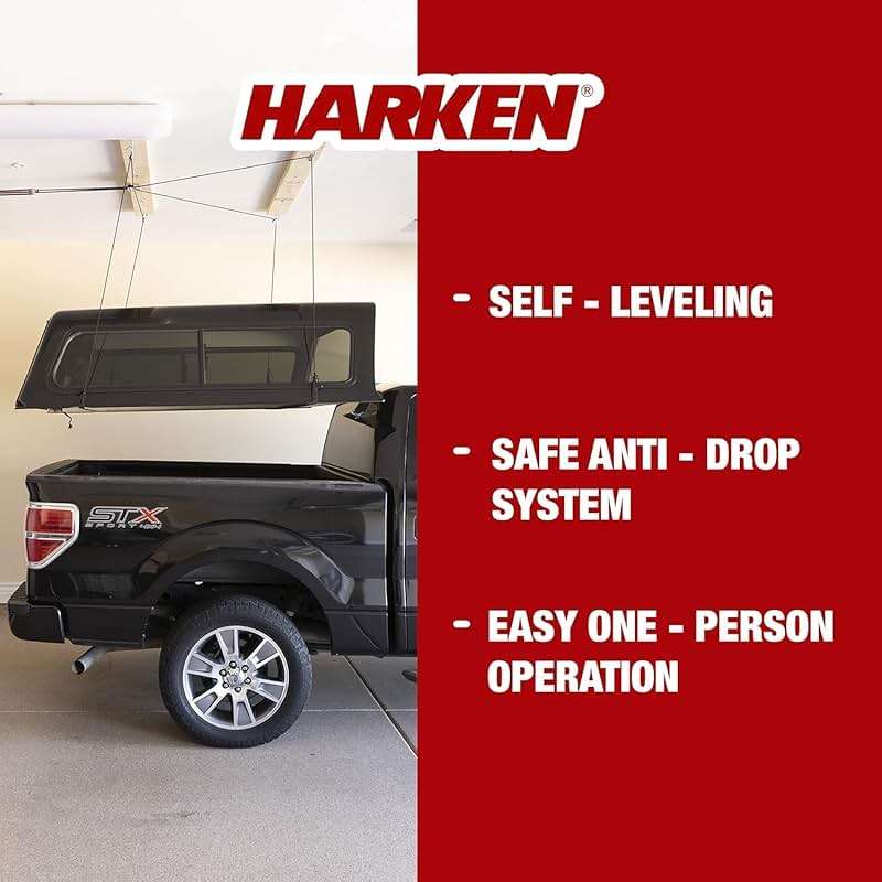 HARKEN - Truck Cap Overhead Garage Storage Hoist, Self-Leveling, Safe Anti-Drop System, Easy One-Person Operation, Smart Garage Organization - 7806 - Image 2