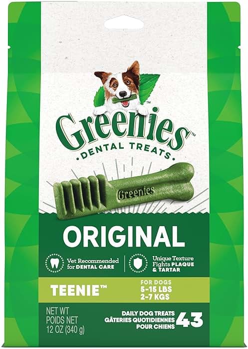 Greenies Veterinarian-Recommended Adult Natural Dental Dog Treats Teenie Size, Dog Dental Chews, Original Flavor, 12 oz. Pack, 43 Count - Product Image