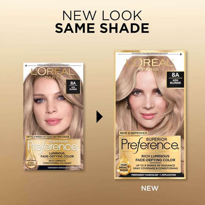L'Oreal Paris Superior Preference Luminous Fade-Defying Permanent Hair Color, Hair Dye For Up to 9 Weeks of Radiance, Ash Blonde 8A, 1 Hair Dye Kit - Image 2