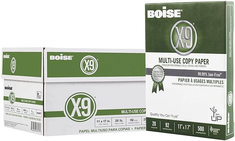 Boise X-9 Multi-Use Printer & Copy Paper, 5 Reams, White, Ledger (11in x 17in), 2500 Sheets Per Case, 20 Lb, 92 Brightness - Product Image