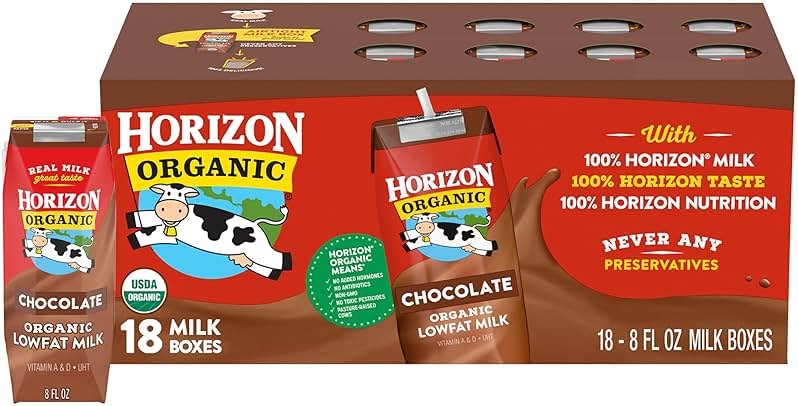 Horizon Organic Shelf Stable 1% Lowfat Chocolate Milk Boxes, Pack of 18 - 8g Protein per Serving - Product Image