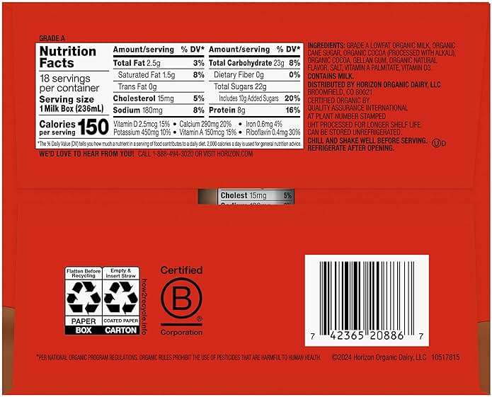 Horizon Organic Shelf Stable 1% Lowfat Chocolate Milk Boxes, Pack of 18 - 8g Protein per Serving - Image 10