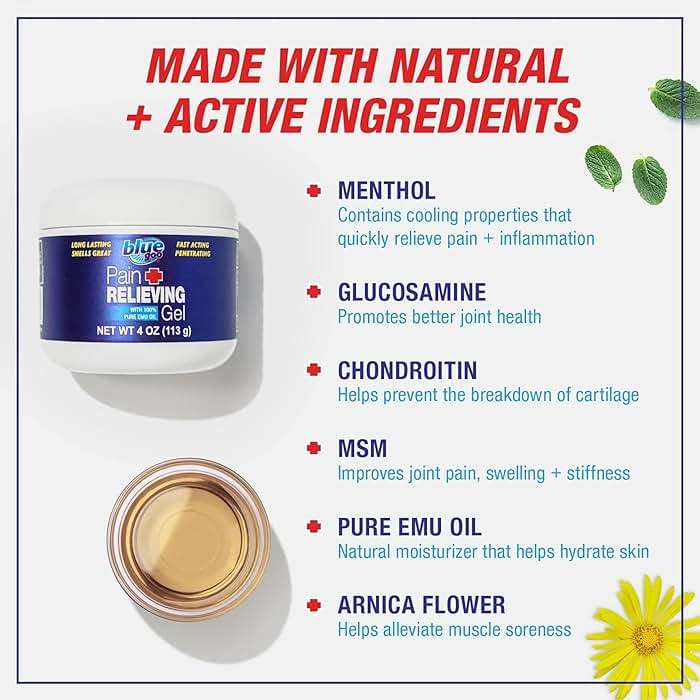 Blue Goo Pain Relieving Gel – Relief for Back, Neck, Muscle and Joint Pain, Fast-Acting Cooling and Soothing Relief with 100% Pure Emu Oil, 4 oz (1 Pack) - Image 2