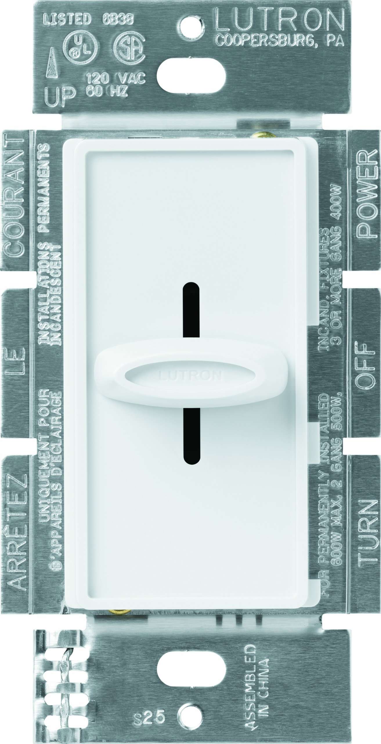 Lutron Skylark Slide-to-Off Dimmer, 1000-Watt Incandescent, Single-Pole, S-1000-WH, White - Image 1