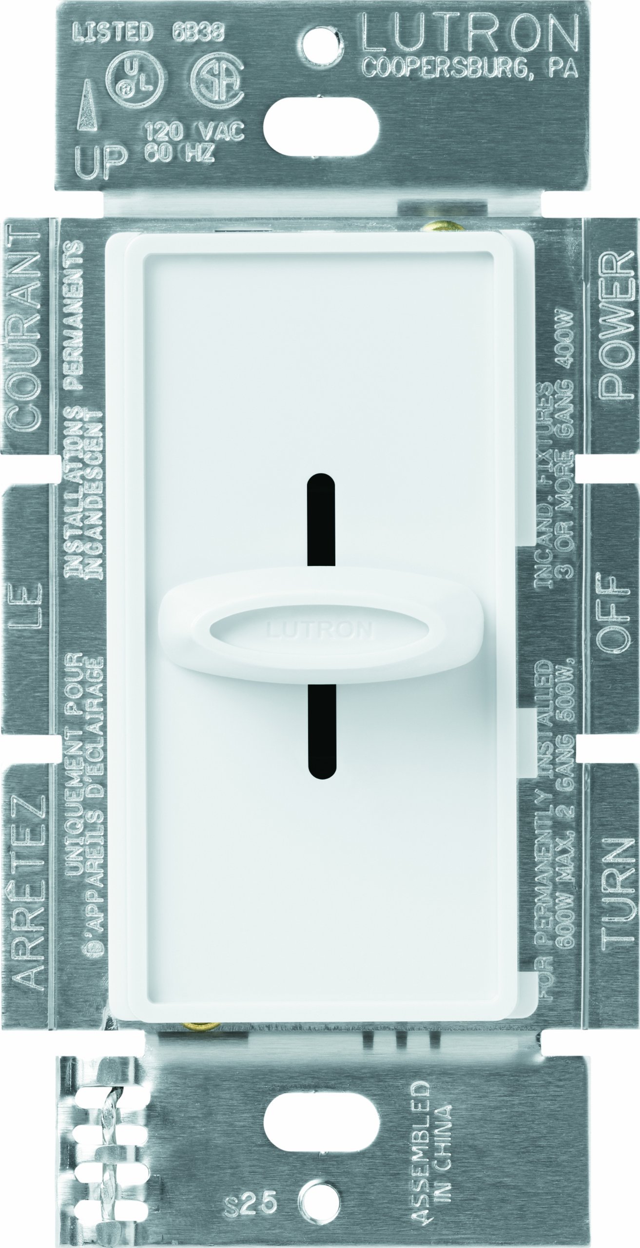 Lutron Skylark Slide-to-Off Dimmer, 1000-Watt Incandescent, Single-Pole, S-1000-WH, White - Product Image