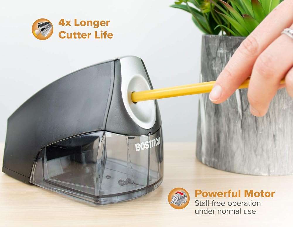 Bostitch Office Electric Pencil Sharpener for Classroom & Desk Use, Heavy-Duty Stall-Free Motor, High-Capacity Shavings Tray, Black - Image 2