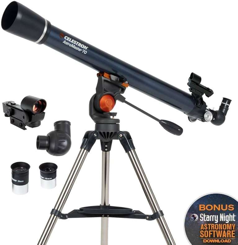 Celestron – AstroMaster 70AZ Telescope – Refractor Telescope – Fully-Coated Glass Optics – Adjustable-Height Tripod – Bonus Astronomy Software Package - Image 2