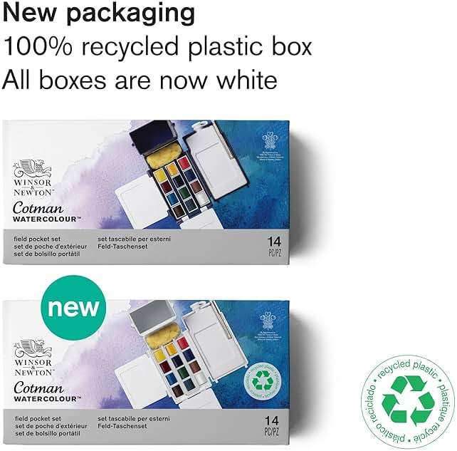 Winsor & Newton Cotman Watercolor Paint Set, Field Pocket Set, 12 Half Pan w/ Brush, Sponge, Bottle - Image 2