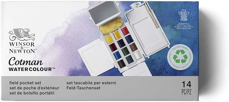 Winsor & Newton Cotman Watercolor Paint Set, Field Pocket Set, 12 Half Pan w/ Brush, Sponge, Bottle - Image 6