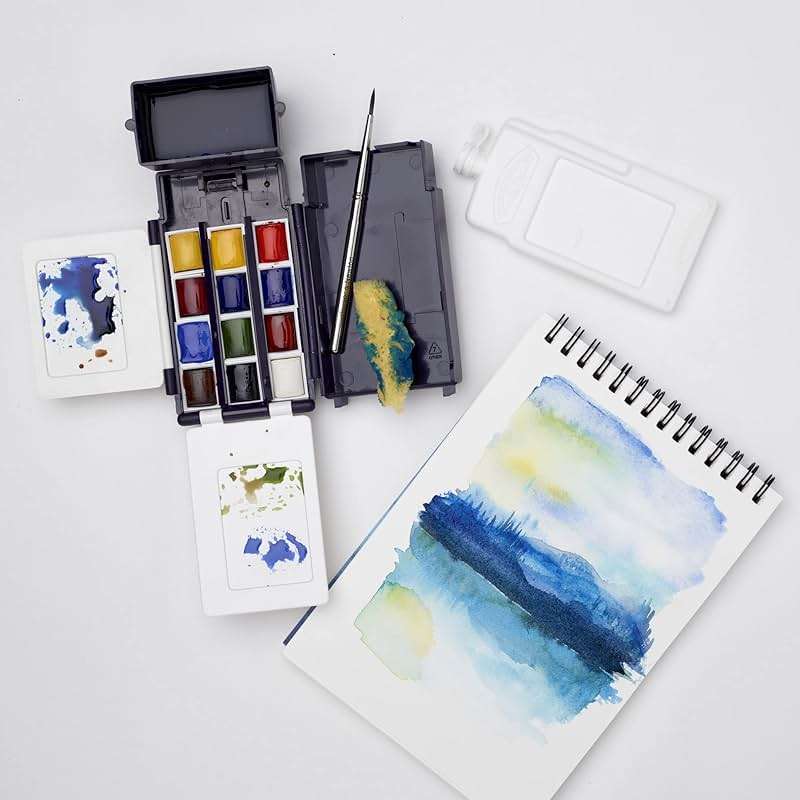 Winsor & Newton Cotman Watercolor Paint Set, Field Pocket Set, 12 Half Pan w/ Brush, Sponge, Bottle - Image 7