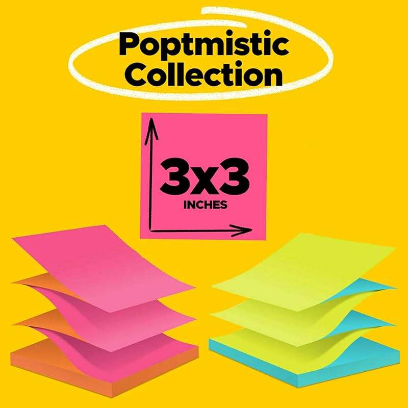 Post-it Pop-up Notes, 12 Sticky Note Pads, 3 x 3 in., School Supplies, Office Products, Accordion Sticky Notes Work with Pop-Up Note Dispenser, Poptimistic Collection, Alternating Colors - Image 3