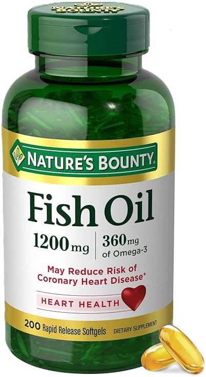 Nature's Bounty Fish Oil Omega 3 Supplements - Supports Heart Health, 1200 Mg Fish Oil, Omega-3, 200 Softgels (Pack of 1) - Product Image