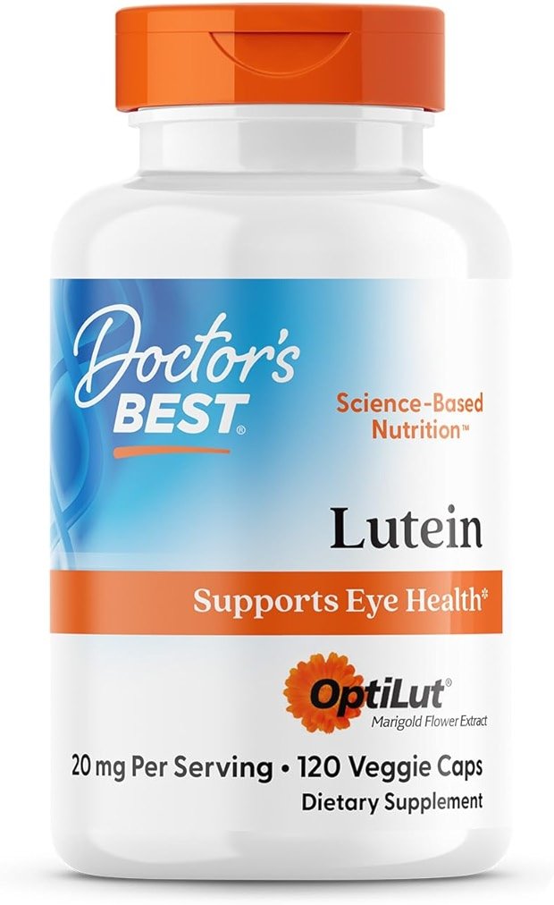 Doctor's Best Lutein Supplement 20mg with Trans Zeaxanthin - Lutein for Eyes, Eye Health Vitamins for Men & Women, Vision and Macular Health Support Capsules, OptiLut Marigold Flower - 120 Veg Caps - Product Image