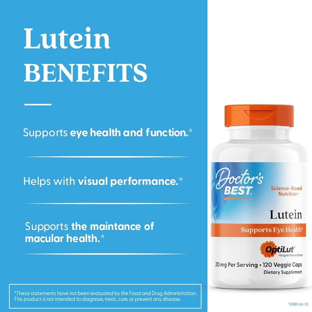 Doctor's Best Lutein Supplement 20mg with Trans Zeaxanthin - Lutein for Eyes, Eye Health Vitamins for Men & Women, Vision and Macular Health Support Capsules, OptiLut Marigold Flower - 120 Veg Caps - Image 4