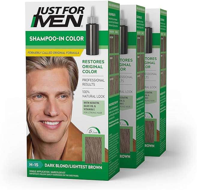 Just For Men Shampoo-In Color (Formerly Original Formula), Mens Hair Color with Keratin and Vitamin E for Stronger Hair - Dark Blond/Lightest Brown, H-15, Pack of 3 (Packaging May Vary) - Image 1