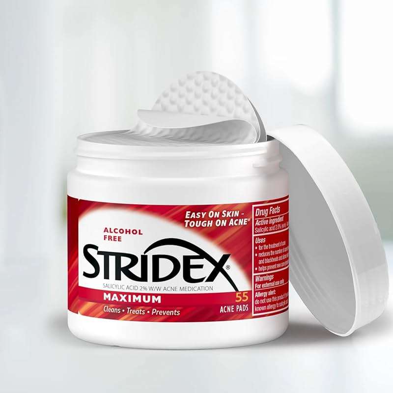 Stridex Medicated Acne Pads, Maximum, 55 Count – Facial Cleansing Wipes, Alcohol Free, Acne Treatment for Face, For Moderate Acne, Smooth Application - Image 4