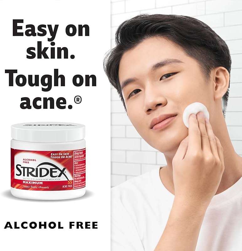 Stridex Medicated Acne Pads, Maximum, 55 Count – Facial Cleansing Wipes, Alcohol Free, Acne Treatment for Face, For Moderate Acne, Smooth Application - Image 8